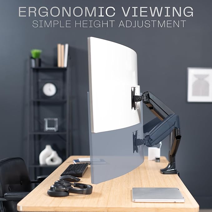 VIVO Premium Aluminum Heavy Duty Dual Monitor Arm for Ultrawide Monitors up to 40 inches and 30 lbs Each, Desk Mount Stand, Pneumatic Height, Max VESA 100x100, Black, STAND-V220Q