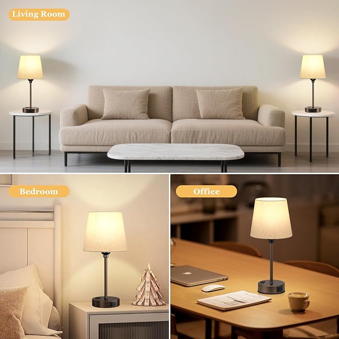 Acaxin Brown Bedside Lamps for bedrooms Set of 2 - Nightstand Bedroom Lamp with USB C Port and AC Outlet Charging, 3 Way Dimmable Touch Control Small Bed Side Table Lamp, Nightstand Light for Kids