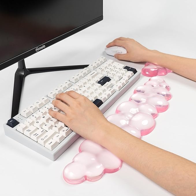 Ergonomic Gel Cloud Keyboard and Mouse Wrist Rest Set – Clear Wrist Rest for Keyboard 60%/68%/75%, Comfort & Support for Typing and Gaming (Light Pink)