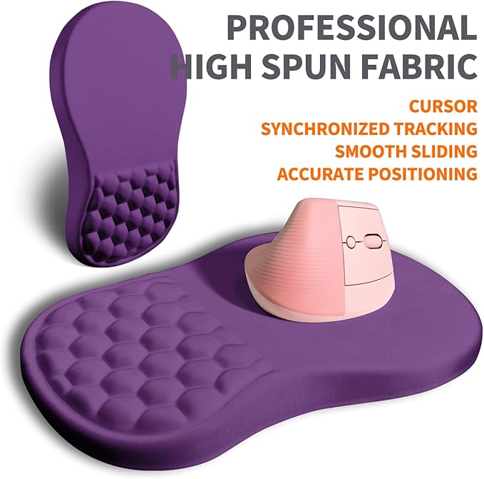 Ergonomic Joint Wrist Support Mouse Pad with Memory Foam Cushion Massage Bump, Carpal Tunnel Mousepad Slope Design for Wrist Rest, 11.8x7.9 in, Dark Violet