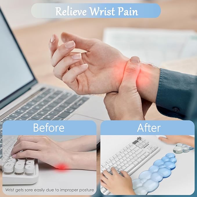 Gel Cloud Keyboard and Mouse Wrist Rest Set Gradient Blue Keyboard Wrist Rest Transparent Ergonomic Cute Mouse Wrist Pad Silicone Non-Slip Clear Wrist Rest for Computer Keyboard 60%68% 75% Home Office