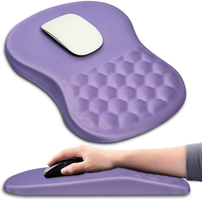 Hokafenle Ergonomic Mouse Pad Wrist Support with Massage Design, Wrist Rest Mousepad with Memory Foam&Non-Slip PU Base, Mouse Pads for Wireless Mouse & Desk (12x8 inch,Lavender)