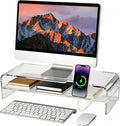 Larger Acrylic Monitor Stand - 20 inch 2 Tier Riser for iMac, PC, Desktop, Laptop, TV with Storage Shelf, Home Office Desk Organizer (20in with phone holder)