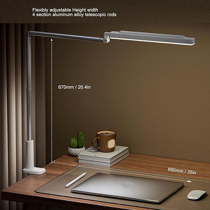 HURRISE LED Desk Lamp with Clamp, Eye Caring Clip Lights for Home Office, 3 Colors Full Brightness, Bright Modern LED Table Lamp for Nail Tech Architect