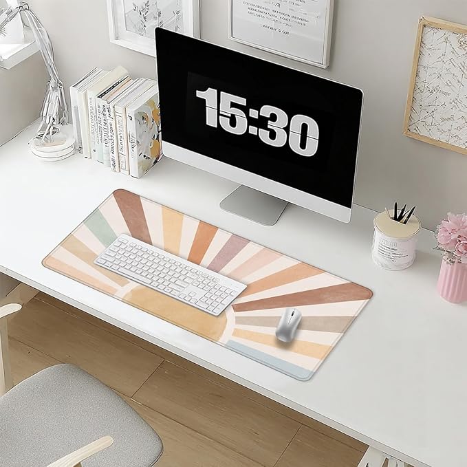 Boho Sun Large Mouse Pad 31.5x15.7inch, Sunshine Rainbow Large Extended Computer Desk Mat Mousepad for Keyboard and Mouse, Boho Desk Accessories