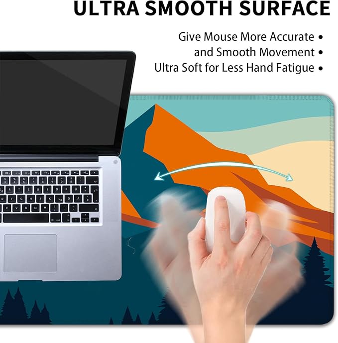 Desk Mat, Mountain Forest XXL 35.4"x15.7"Large Gaming Mouse Pad, 3mm Thick Gaming Keyboard Pad,Desk Pad Non-Slip Rubber Base with Stitched Edges for Office Game Home Decor