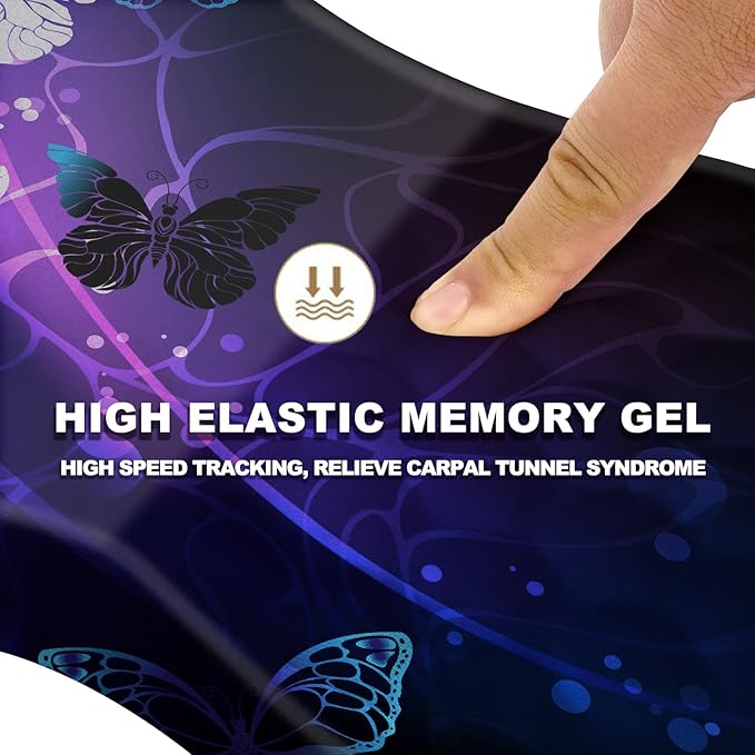 Ergonomic Mouse Pad with Wrist Rest Support, Massage Design Mouse pad Relief Carpal Tunnel Pain, Entire Memory Foam Non-Slip Mouse Pad, Computer Mouse Pads for Wireless Mouse Pad, Cool Butterfly