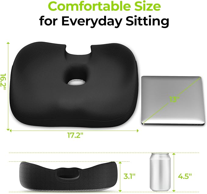 AUVON Innovative Donut Pillow, Scientific Center Hole and Coccyx Cutout, Orthopedic Donut Seat Cushion for Coccyx & Tailbone Support, Postpartum Pregnancy, After Surgery Sitting Comfort