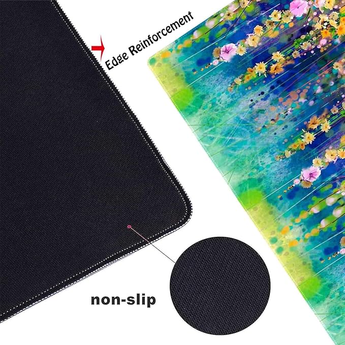 Abstract Watercolor Flowers Non-Slip Rubber Large Mouse pad for Desk,Large Gaming Mouse Pad XXL Extended Mouse pad with Stitched Edges Non-Slip Base Water Resist Pad Desk Mat 35.4x15.7inch