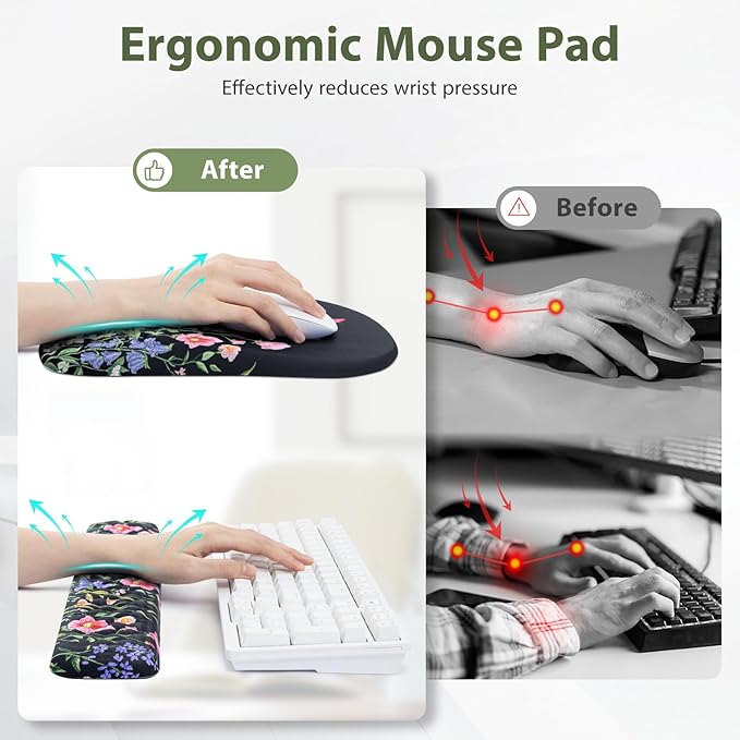 EYROZILL 3 in 1 Ergonomic Mousepad with Wrist Rest, Gaming Keyboard Mouse Pad with Wrist Support Non-Slip Base Massage Design (Butterfly)
