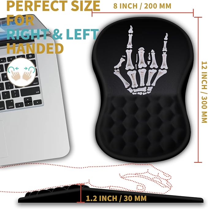Hokafenle Ergonomic Mouse Pad Wrist Support with Massage Design, Wrist Rest Mousepad with Memory Foam&Non-Slip PU Base, Mouse Pads for Wireless Mouse & Desk (12x8 inch,Devil's Horn)