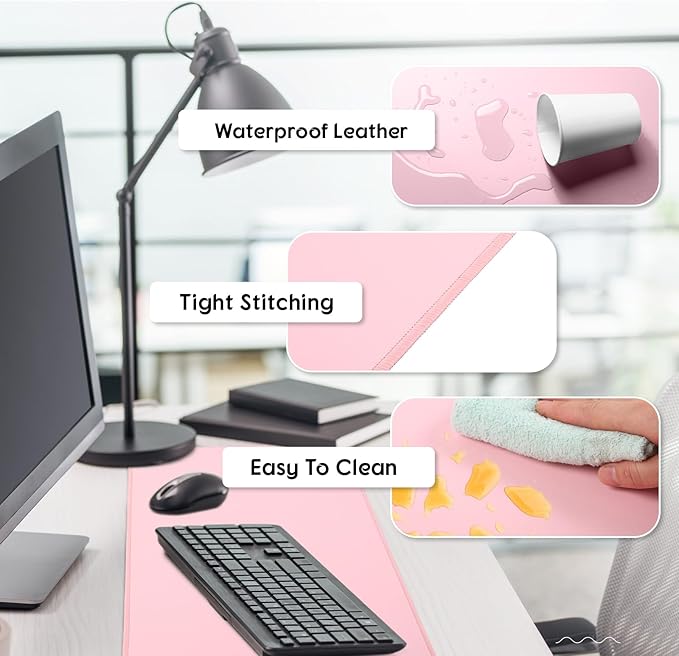 Konohan Heated Desk Pad Warm Mouse Pad, 5 Heating Level & 4 Hour Auto Shut-Off, PU Leather Warm Mouse Mat Heating Keyboard Gaming Mice Warmer Mat Only Supports 110v(Pink Color,23.6"x 14.2")