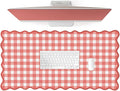 Scalloped‌ Checkered Gingham Desk Mat Cute Red XXL Large Mouse Pad Kawaii Cottagecore ‌Vintage‌ Rustic Girly Keyboard Computer Mat Pad Aesthetic Cozy Office Desk Decor for Women