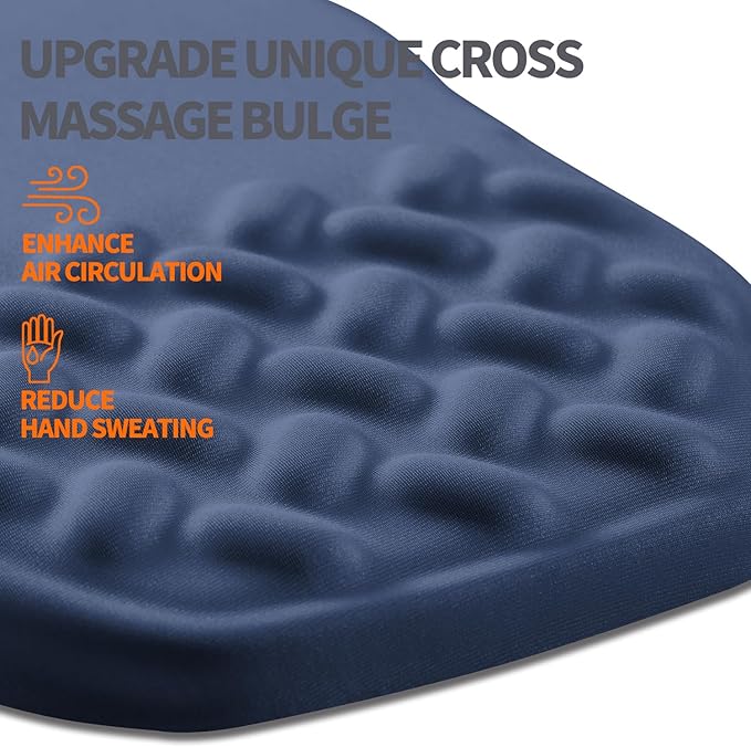 Ergonomic Slope Mouse Pad Wrist Support, Wrist Rest Mousepad for Carpal Tunnel with Massage Bulge and Slow Rebound Memory Foam (12x8 inch, Deep Blue)