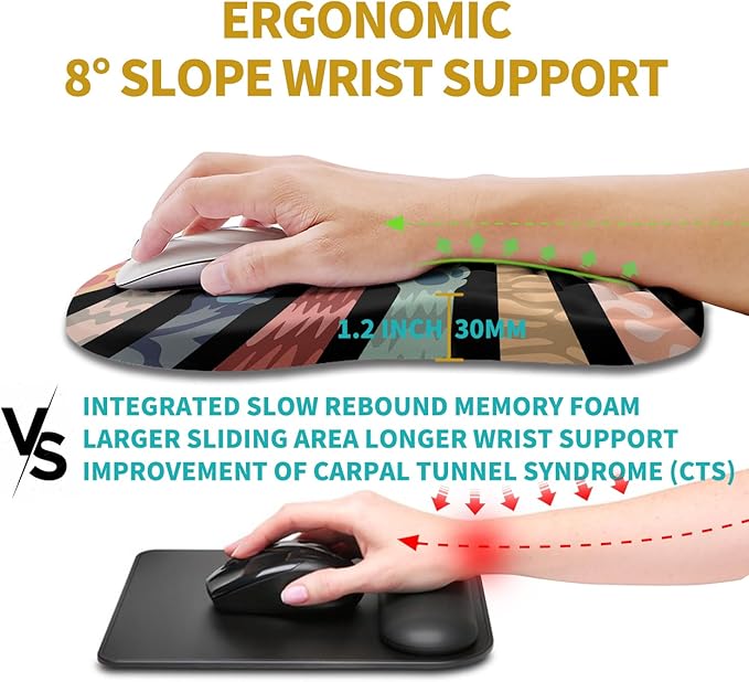 Hokafenle Ergonomic Mouse Pad Wrist Support, Wrist Rest Mousepad for Carpal Tunnel with Integrated Memory Foam Slope Massage Bulge (11.8x7.9 inch,Cute Cat Claw)
