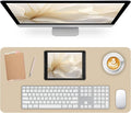 Non-Slip Desk Pad Mat, Leather Beige Desk Mat for Desktop, Large Mouse Pad, Waterproof Computer Mouse Mat Desktop Protector for Office/Home, 23.6" x 13.7"