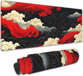 Gaming Mouse Pad, Japanese Sea Waves Extended Mouse Pad Gaming Large, Big Desk Mat with Non-Slip Base and Stitched Edge, Long Computer Keyboard Mouse Mat for Home Office Work 31.5"x15.7"