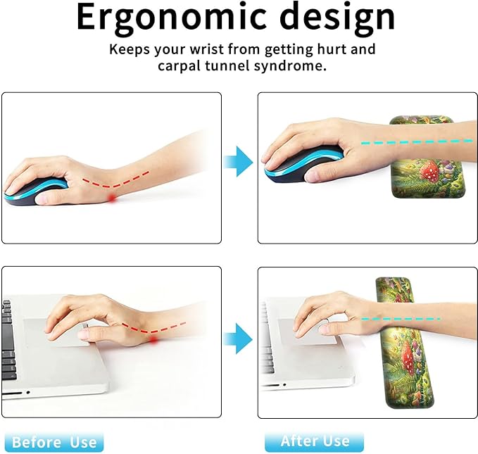 Large Gaming Mouse Pad + Memory Foam Ergonomic Keyboard Wrist Rest Support + Wrist Rest + Coaster, Green Desk Decor Mat, Stitched Edge Non Slip Desk Mat 4PC for Office & Home, Cute Frog Kawaii