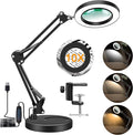 10X Magnifying Glass with Light and Stand, Magnifier with Light Hands Free, 3 Color Modes 10 Level Dimmable, Magnifying Real Glass LED Desk Lamp for Close Work, Repair, Reading, Craft, Black