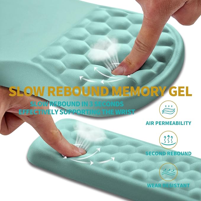 Hokafenle 2 in 1 Ergonomic Mouse Pad Wrist Support & Wrist Rest for Computer Keyboard Set, with Memory Gel Massage Bulge Design (2In1 Set, Light Blue)