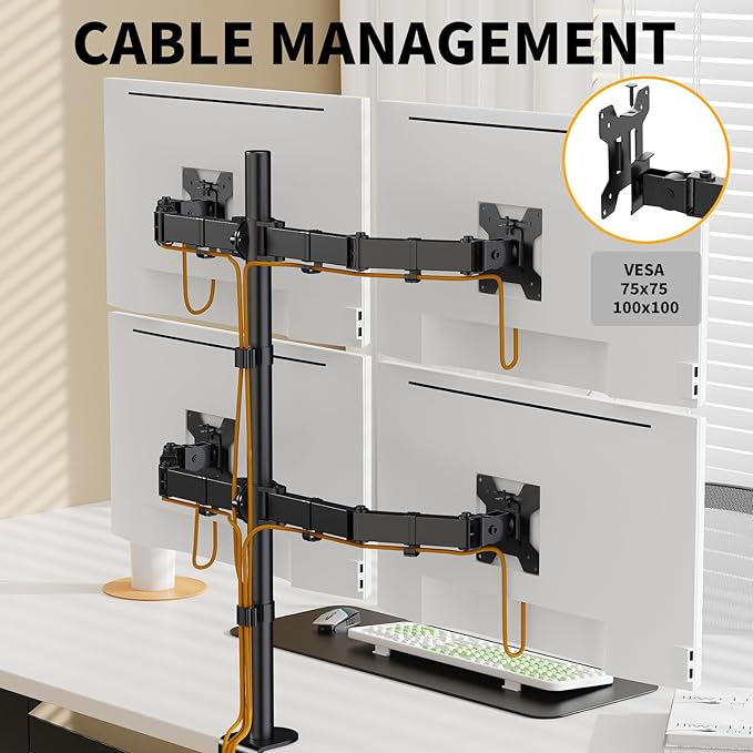 Quad Monitor Mount Heavy Duty Adjustable 4 Desk Monitor Stand for 13"-27" Screen, Computer Monitor Mount Holds Up to 22lbs with C Clamp/Grommet Base