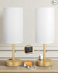 Fenmzee Plus Gold Bedside Lamps Set of 2-3 Color Temperatures Pull Chain Lamp with AC Outlet Charging Port, Round Night Stand Lamps for Bedroom, Bed Side Light with E26 LED Bulbs