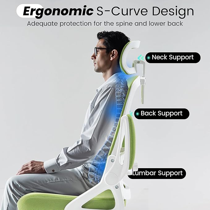 Fizzin Ergonomic Office Chair, 400 LBS Desk Chair with Adjustable Lumbar Support, High Back Breathable Mesh Computer Chair Rolling Work Swivel Task Chairs, Comfy Home Office Desk Chair (Green)
