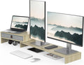 Fenge Computer Monitor Riser Stand with Drawer for 2 or 3 Monitors ,Adjustable Length and Angle Desktop Laptop Stand,Office Organizer,Printer,Oak