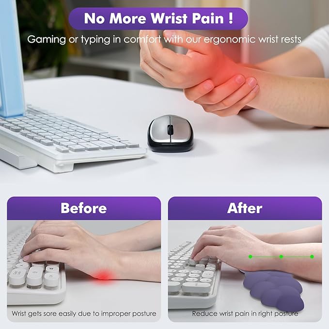 MoKo Cloud Wrist Rest, Ergonomic Cloud Keyboard Wrist Rest with Mouse Rest Wrist Pad, Durable Polyester Cloud Arm Rest Wrist Pad for Keyboard and Mouse for Office, Gaming, Computer, Laptop, Purple
