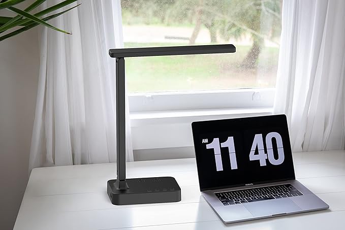 Drevet LED Desk lamp with USB C Charging Port, Table Light with 3 USB Charger and 2 AC Power Outlet, 3 Color Model, 3 Level Brightness, Touch Control, Memory Function, Eye-Caring Office Foldable Lamp
