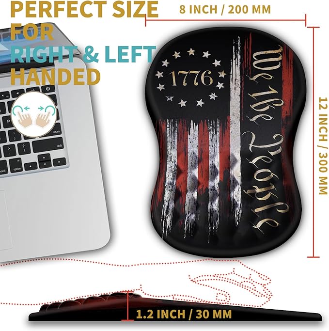 Hokafenle Ergonomic Mouse Pad Wrist Support with Massage Design, Wrist Rest Mousepad with Memory Foam&Non-Slip PU Base, Mouse Pads for Wireless Mouse & Desk (12x8 inch,Flag)