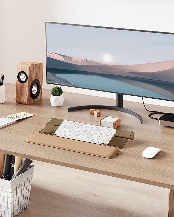 Computer Keyboard Stand for Desktop, Keyboard Riser Wrist Rest Holder for Easy Typing, Office Desk, Home, School Accessories(Coffee)