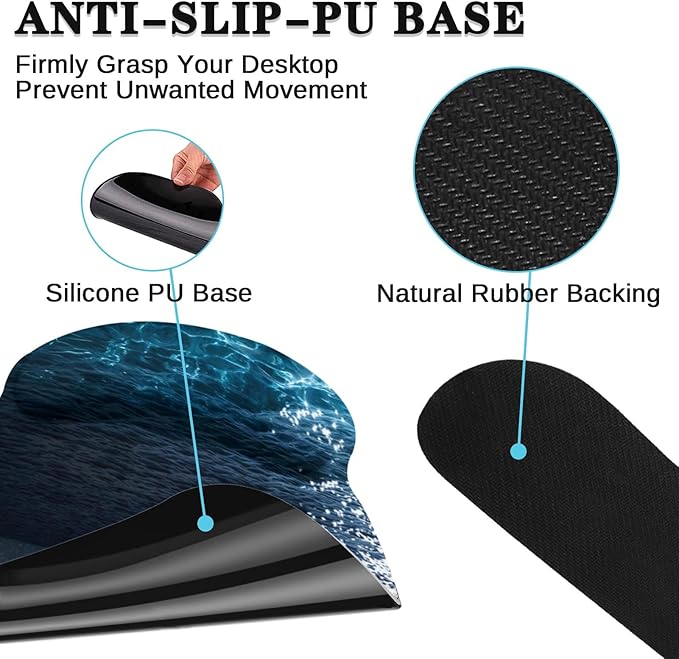 Arttown Moonlight Night Desk Mat Seascape Mouse Pad Set 4 in 1 Romantic Wave Ergonomic Design Large Desk Pad + Keyboard Wrist Rest + Mouse Wrist Rest + Coaster Suitable for Home Office Study Game