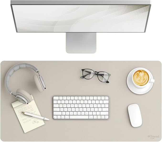 Smead Desk Pad, Vegan Leather Desk Mat with Non-Slip Faux Suede Backing, Perfect Desk Organizer for Office Decor, 31.5” x 15.7” Medium, Sandstone (64831)
