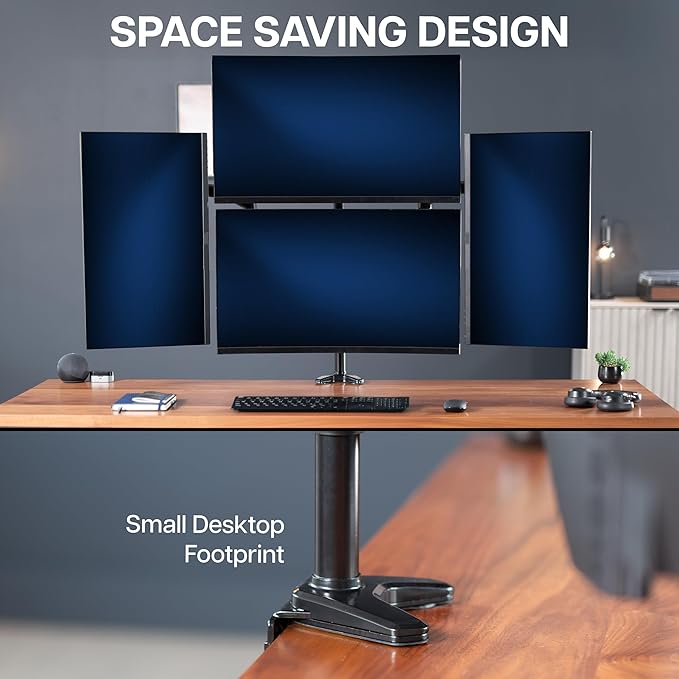 VIVO Quad Pneumatic Monitor Mount for 4 Screens up to 32 inches, Fully Adjustable, Heavy Duty Desk Stand with C-Clamp, Black, STAND-V400G