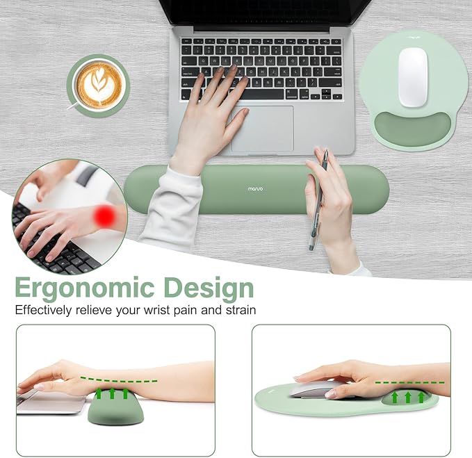 MOSISO Wrist Rest Support for Mouse Pad&Keyboard Set, Circle Curved Ergonomic Mousepad&Coaster Non-Slip Base Home/Office Wrist Support&Easy Typing Pad with Soft Cloth&Silicone Lining, Antique Green