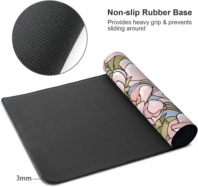 Desk Mat, WatercolorTulip Flowers XXL 35.4"x15.7"Large Gaming Mouse Pad, 3mm Thick Gaming Keyboard Pad,Desk Pad Non-Slip Rubber Base with Stitched Edges for Office Game Home Decor
