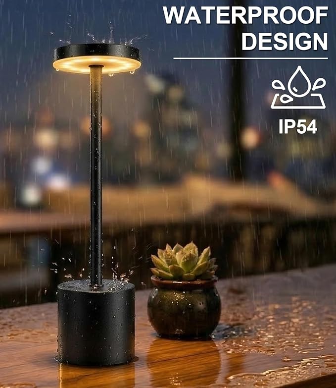 Black Cordless Table Lamp, Rechargeable 5000mAh Battery Powered Wireless Table Light, 3 Color Dimmable Lighting, Patio Outdoor Table Lamp, Bedside Night Lamp, Ambient Light for Dining