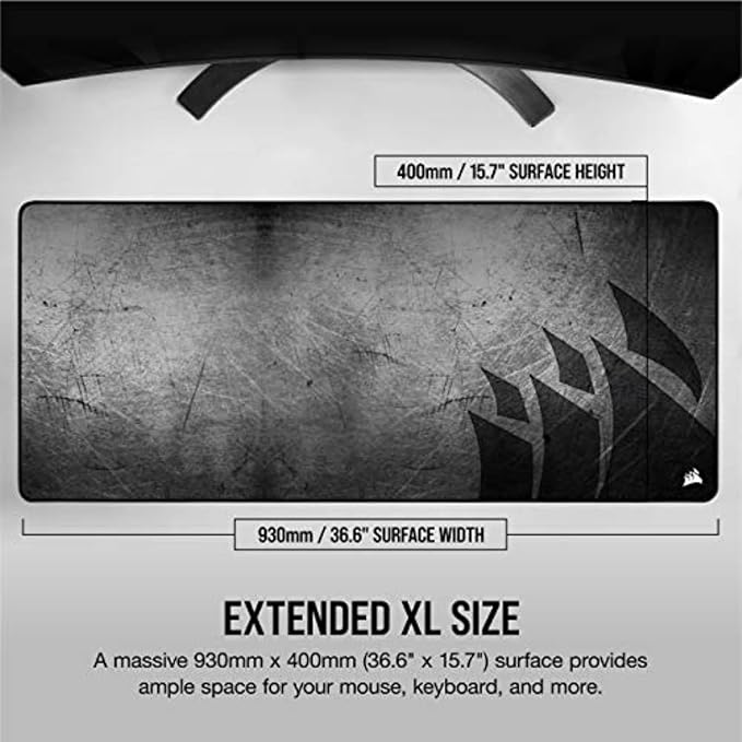 Corsair MM350 PRO Extended XL Premium Spill-Proof Cloth Gaming Mouse Pad – 36.6” Width x 15.7” Height Surface – Black/Gray