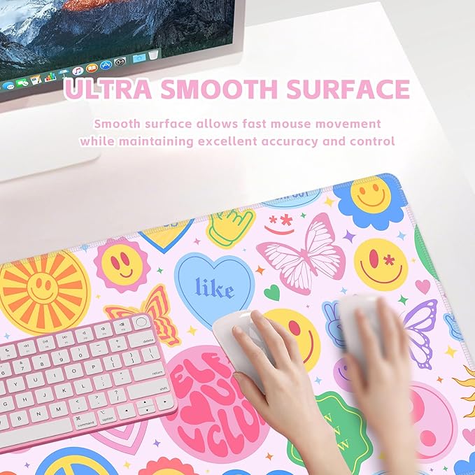 Baziabbo Desk Mat,XXL Extended Large Mouse Pad,Gaming Mousepad with Stitched Edge,Non-Slip Rubber Base Keyboard Desk Pad for Home Office Study Game(Y2-Pink)