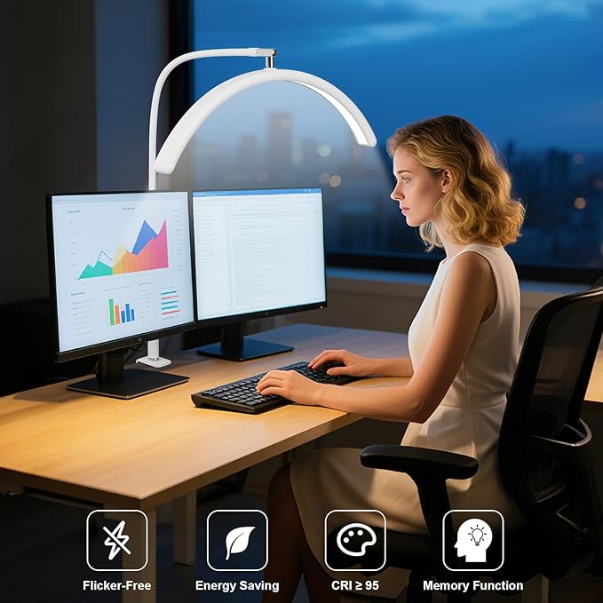 Professional Half Moon LED Desk Light for Nail Techs & Artists – Flexible Gooseneck Lamp with Clamp, 3 Color Modes & 5 Brightness Levels for Manicure, Tattoo, Beauty Work