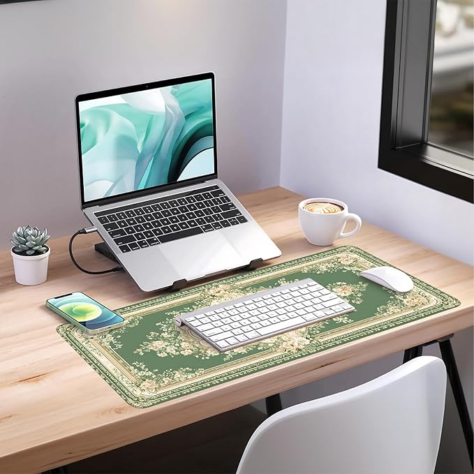 Blue Retro Spring Extended Gaming Mouse Pad 35.4x15.7Inch Large Desk Mat Anti-Slip Rubber Base & Durable Stitched Edges for Gamers Smooth Mouse Writing Surface for Desk Office/Home