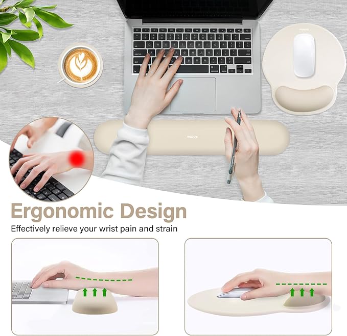 MOSISO Wrist Rest Support for Mouse Pad&Keyboard Set, Circle Curved Ergonomic Mousepad&Coaster Non-Slip Base Home/Office Wrist Support&Easy Typing Pad with Soft Cloth&Silicone Lining, Khaki