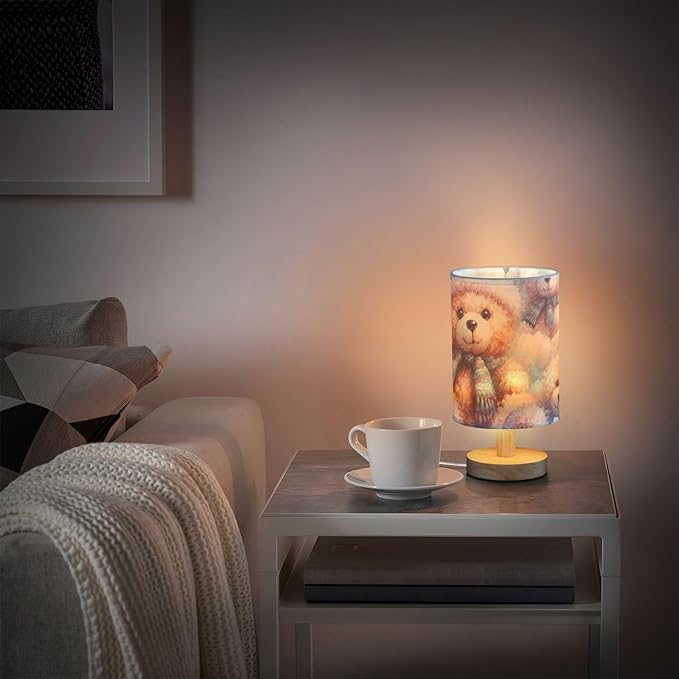 Bear LED Table Lamp, Bedside Lamp with Linen Lampshade, Flicker-Free Eye Care USB Plug in Nightstand Lamp, for Bedroom and Office