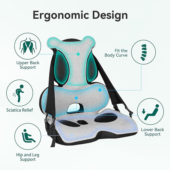 Memory Foam Lumbar Support Pillow, Car Seat Cushion, Office Chair Cushion, One Piece Chair Pad, Improve Posture, Ergonomic Hip & Coccyx Lumbar Support