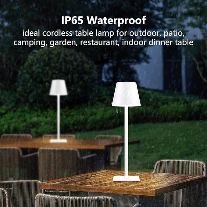 White Cordless Table Lamp Set of 2 for Patio Restaurant Home Dinner Kitchen