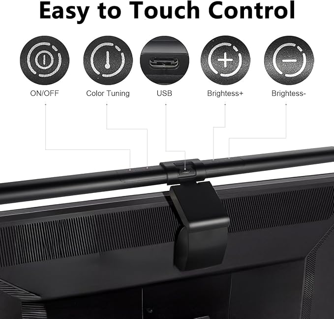 Monitor Light Bar, Computer Monitor Lamp, Eye-Care USB Reading Monitor Lamp with Color/Dimming Adjustment, Touch Control, No Screen Glare Home Office Gaming Desk Lamp