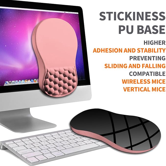 Ergonomic Joint Wrist Support Mouse Pad with Memory Foam Cushion Massage Bump, Carpal Tunnel Mousepad Slope Design for Wrist Rest, 11.8x7.9 in, Pink