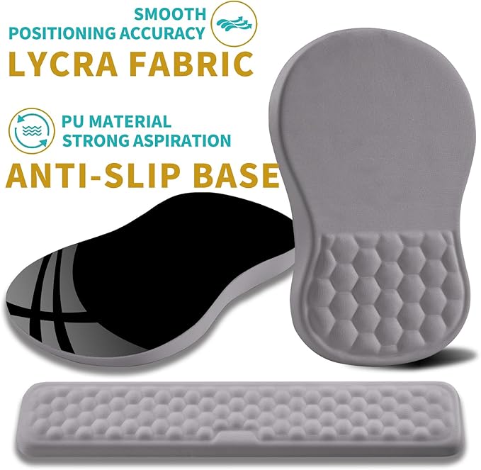 Hokafenle 2 in 1 Ergonomic Mouse Pad Wrist Support & Wrist Rest for Computer Keyboard Set, with Memory Gel Massage Bulge Design (2In1 Set, Neutral Gray Light Purple)
