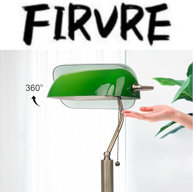 FIRVRE Green Glass Bankers Desk Lamp USB Wireless Charging Port LED Table Lamp Classic Retro Pull Chain Switch Reading Lamp for Home Office Workplace Library Piano